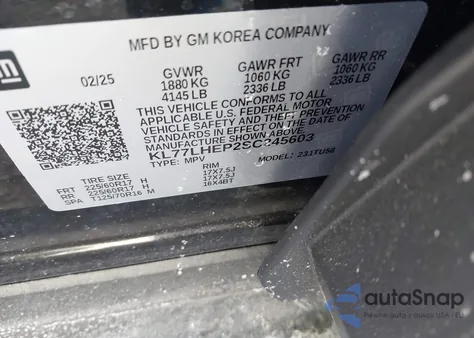 2025 Chevrolet Trax Fwd Lt from USA, damaged, VIN KL77LHEP2SC245603